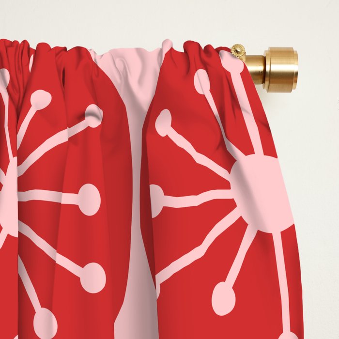 Atomic Age Mid Century Modern Retro Dots in Vintage Christmas Red and Pink Window Curtain Gallery Image 2