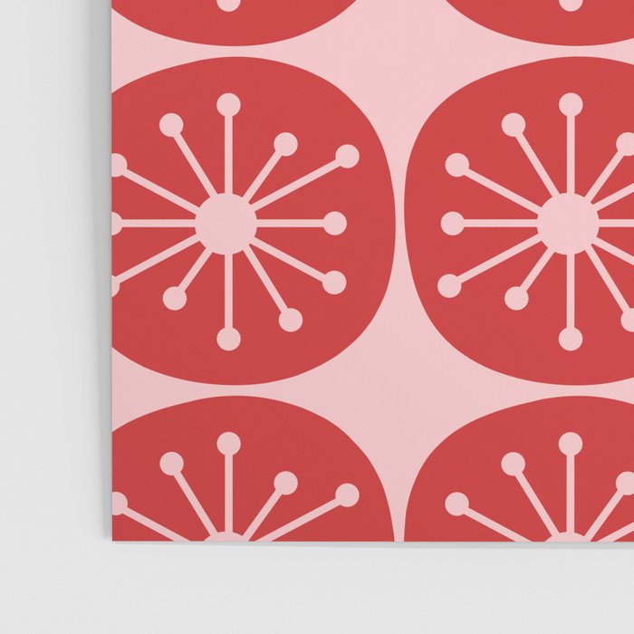 Atomic Age Mid Century Modern Retro Dots in Vintage Christmas Red and Pink Poster Gallery Image 3