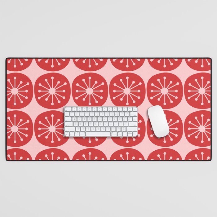 Atomic Age Mid Century Modern Retro Dots in Vintage Christmas Red and Pink Desk Mat Gallery Image 1