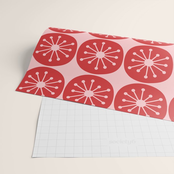 Atomic Age Mid Century Modern Retro Dots in Vintage Christmas Red and Pink Wrapping Paper Gallery Image 2