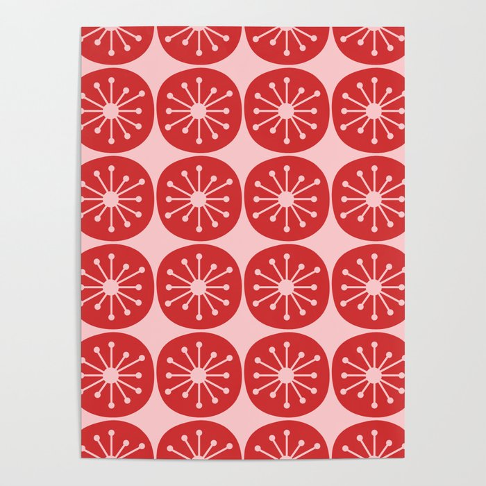 Atomic Age Mid Century Modern Retro Dots in Vintage Christmas Red and Pink Poster Gallery Image 4