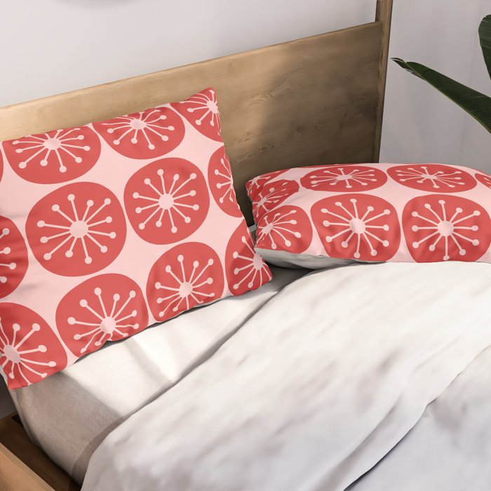 Atomic Age Mid Century Modern Retro Dots in Vintage Christmas Red and Pink Pillow Sham Gallery Image 2