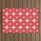 Atomic Age Mid Century Modern Retro Dots in Vintage Christmas Red and Pink Outdoor Rug Gallery Image 1