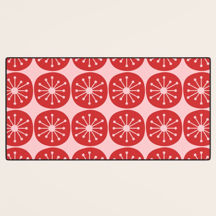 Atomic Age Mid Century Modern Retro Dots in Vintage Christmas Red and Pink Desk Mat Gallery Image 3