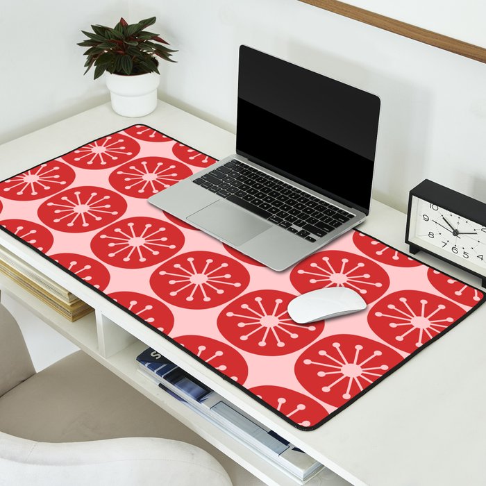 Atomic Age Mid Century Modern Retro Dots in Vintage Christmas Red and Pink Desk Mat Gallery Image 2