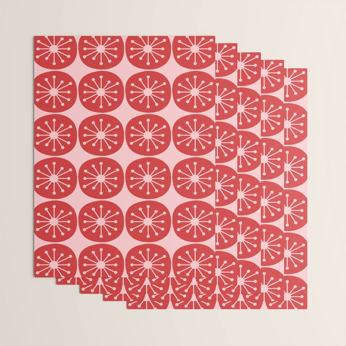 Atomic Age Mid Century Modern Retro Dots in Vintage Christmas Red and Pink Wrapping Paper Gallery Image 3