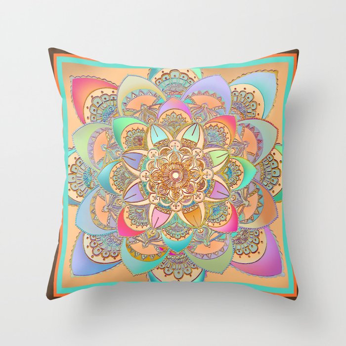 Bohemian Festival Lotus Mandala Throw Pillow Gallery Image 6