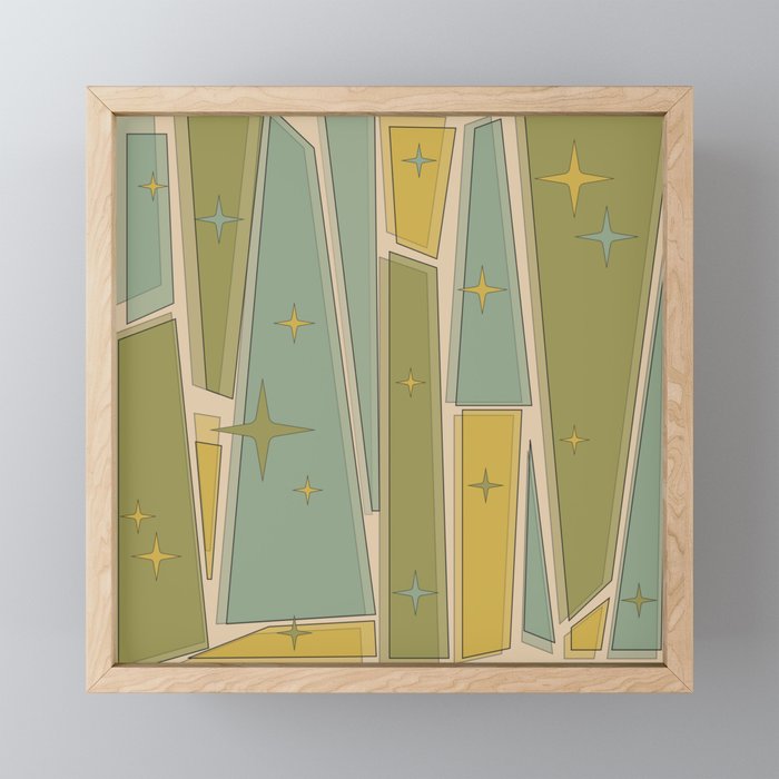 Mid Century Modern Atomic Vintage Retro Stained Glass and Stars Abstract Mini Art Print Gallery Image 1
