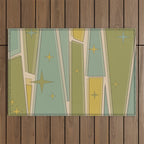 Mid Century Modern Atomic Vintage Retro Stained Glass and Stars Abstract Outdoor Rug Gallery Image 1