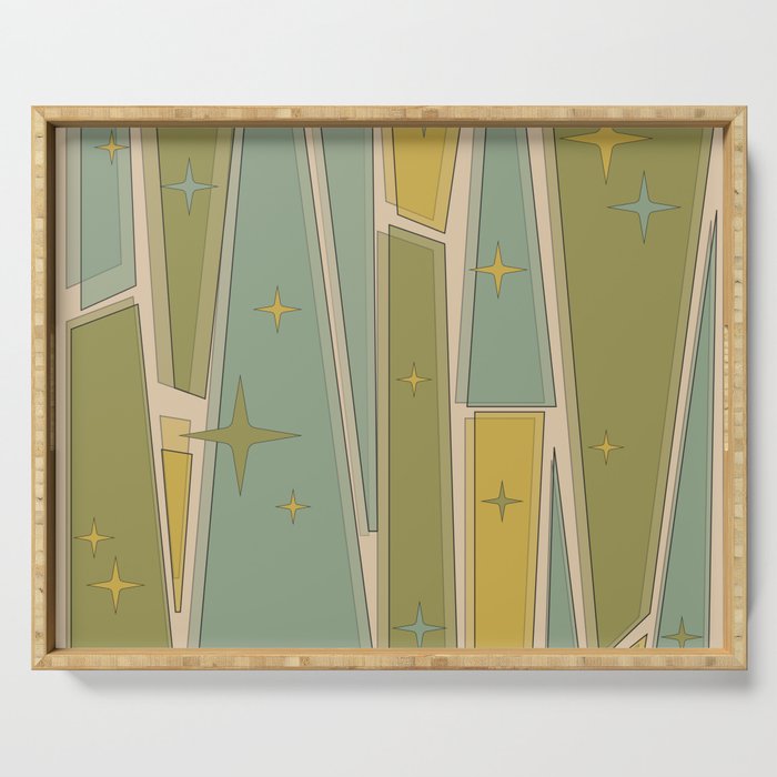 Mid Century Modern Atomic Vintage Retro Stained Glass and Stars Abstract Serving Tray Gallery Image 1