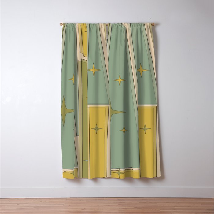 Mid Century Modern Atomic Vintage Retro Stained Glass and Stars Abstract Window Curtain Gallery Image 3