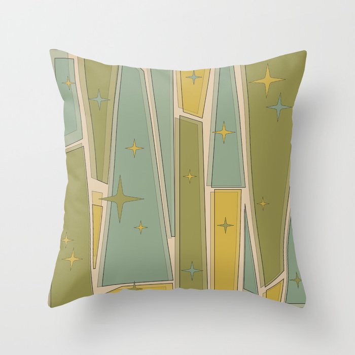 Mid Century Modern Atomic Vintage Retro Stained Glass and Stars Abstract Throw Pillow Gallery Image 1