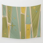 Mid Century Modern Atomic Vintage Retro Stained Glass and Stars Abstract Wall Tapestry Gallery Image 4