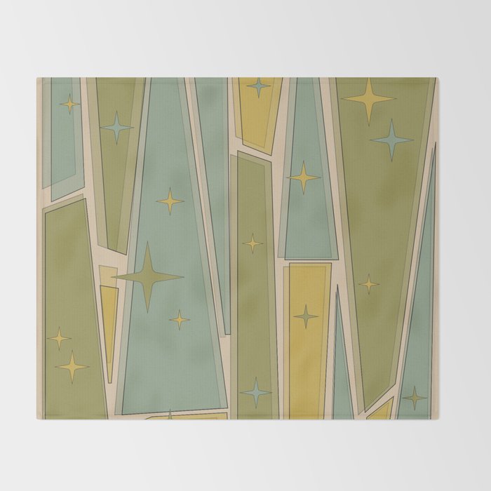 Mid Century Modern Atomic Vintage Retro Stained Glass and Stars Abstract Throw Blanket Gallery Image 2