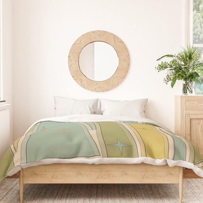 Mid Century Modern Atomic Vintage Retro Stained Glass and Stars Abstract Duvet Cover Gallery Image 3