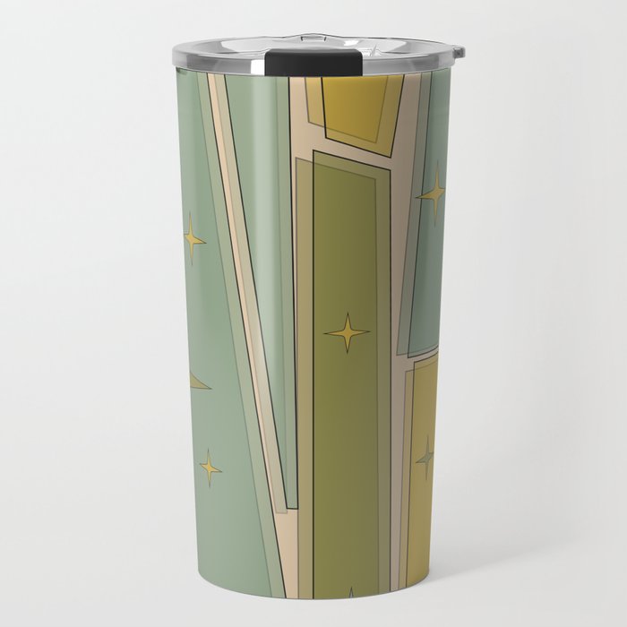 Mid Century Modern Atomic Vintage Retro Stained Glass and Stars Abstract Travel Mug Gallery Image 1