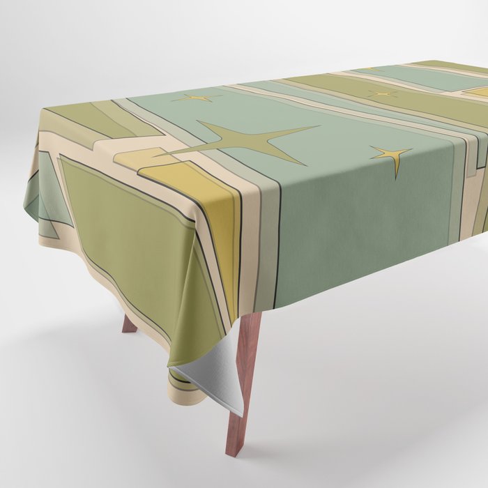 Mid Century Modern Atomic Vintage Retro Stained Glass and Stars Abstract Tablecloth Gallery Image 1