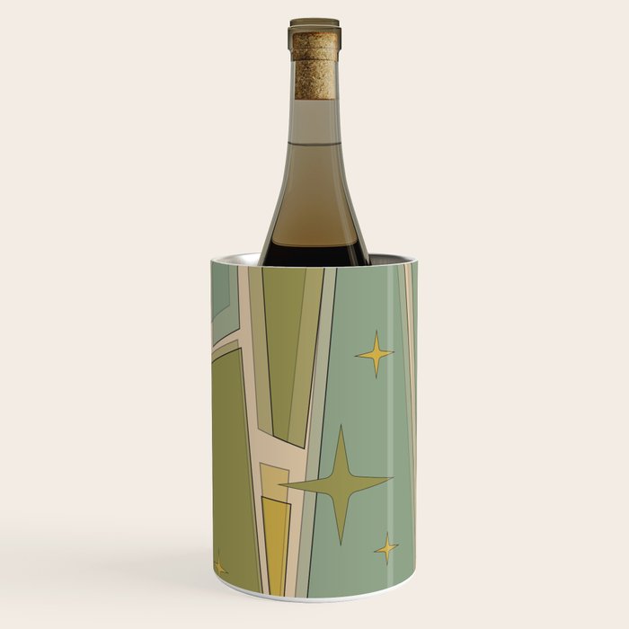 Mid Century Modern Atomic Vintage Retro Stained Glass and Stars Abstract Wine Chiller Gallery Image 2