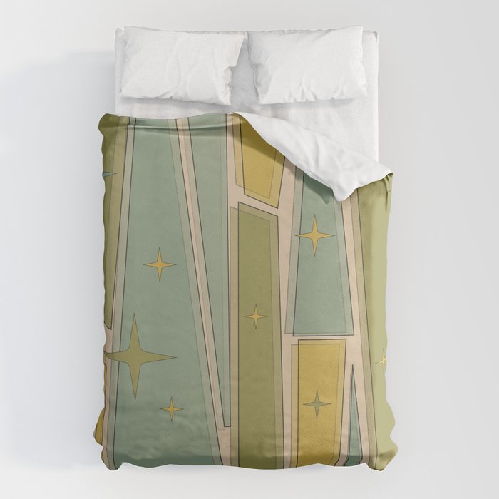 Mid Century Modern Atomic Vintage Retro Stained Glass and Stars Abstract Duvet Cover Gallery Image 6