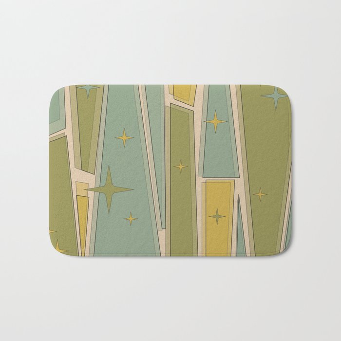 Mid Century Modern Atomic Vintage Retro Stained Glass and Stars Abstract Bath Mat Gallery Image 1