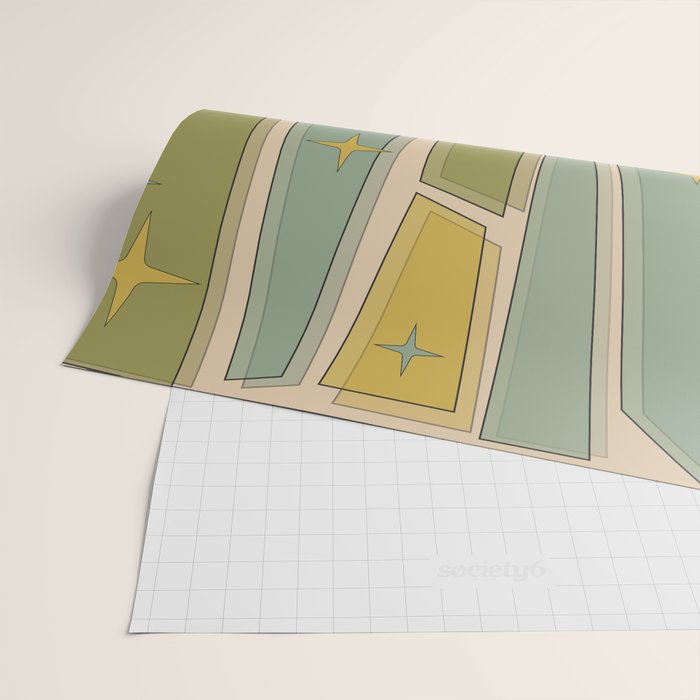 Mid Century Modern Atomic Vintage Retro Stained Glass and Stars Abstract Wrapping Paper Gallery Image 2