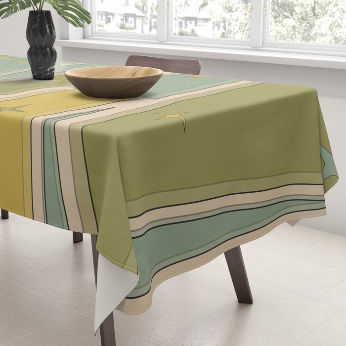 Mid Century Modern Atomic Vintage Retro Stained Glass and Stars Abstract Tablecloth Gallery Image 3