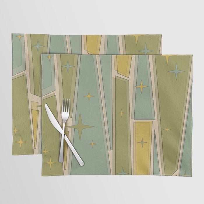 Mid Century Modern Atomic Vintage Retro Stained Glass and Stars Abstract Placemat Gallery Image 1