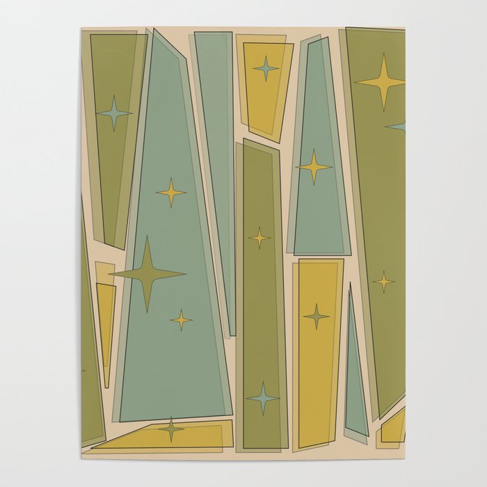 Mid Century Modern Atomic Vintage Retro Stained Glass and Stars Abstract Poster Gallery Image 4