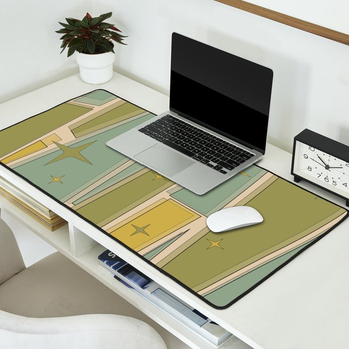 Mid Century Modern Atomic Vintage Retro Stained Glass and Stars Abstract Desk Mat Gallery Image 2