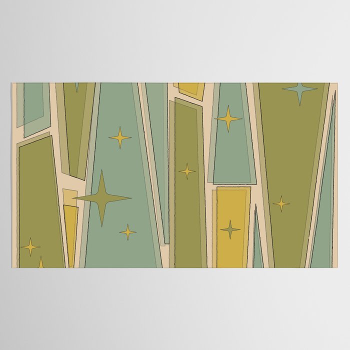 Mid Century Modern Atomic Vintage Retro Stained Glass and Stars Abstract Tablecloth Gallery Image 2