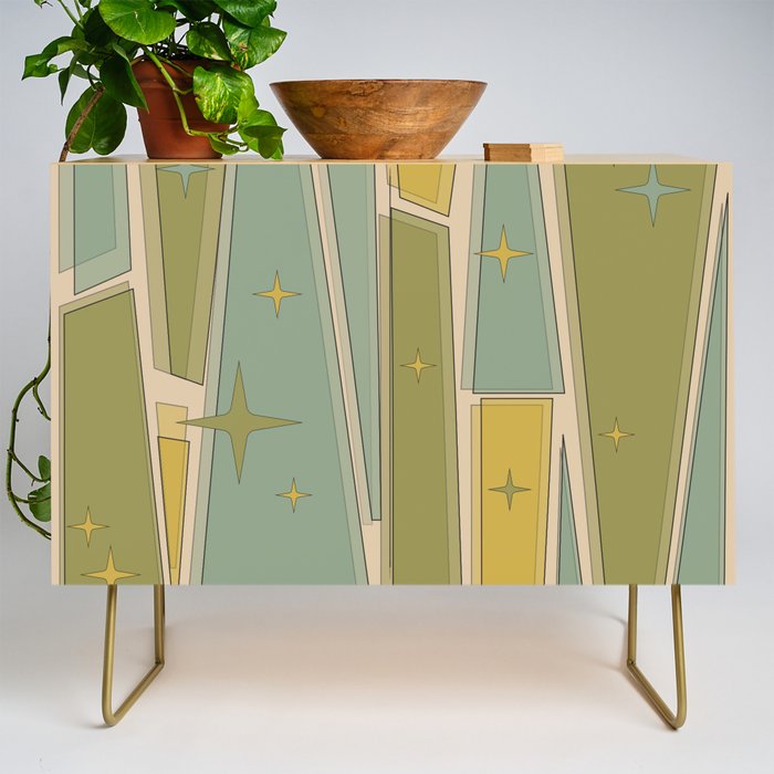 Mid Century Modern Atomic Vintage Retro Stained Glass and Stars Abstract Credenza Gallery Image 1