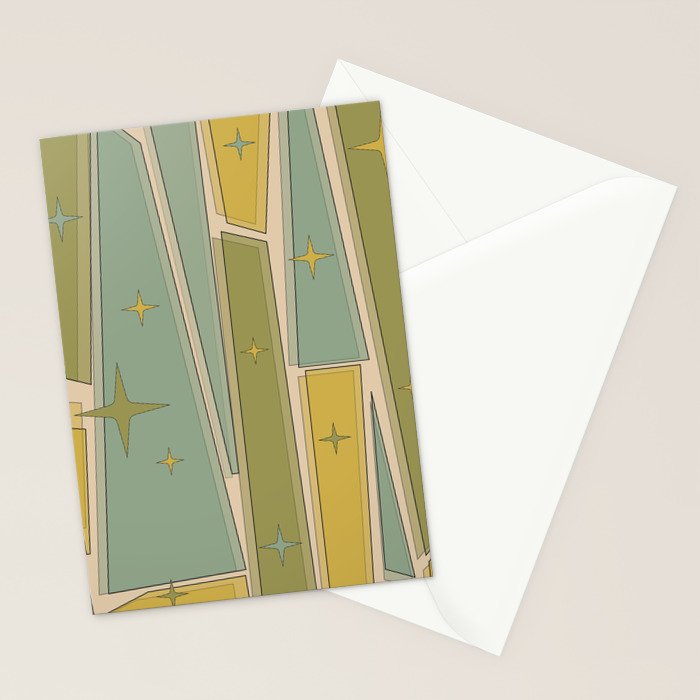 Mid Century Modern Atomic Vintage Retro Stained Glass and Stars Abstract Stationery Card Gallery Image 2