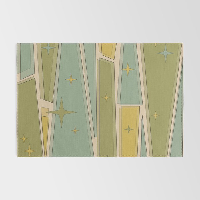 Mid Century Modern Atomic Vintage Retro Stained Glass and Stars Abstract Rug Gallery Image 2