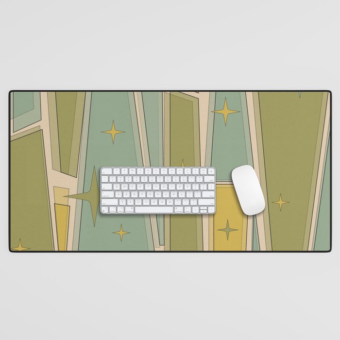 Mid Century Modern Atomic Vintage Retro Stained Glass and Stars Abstract Desk Mat Gallery Image 1