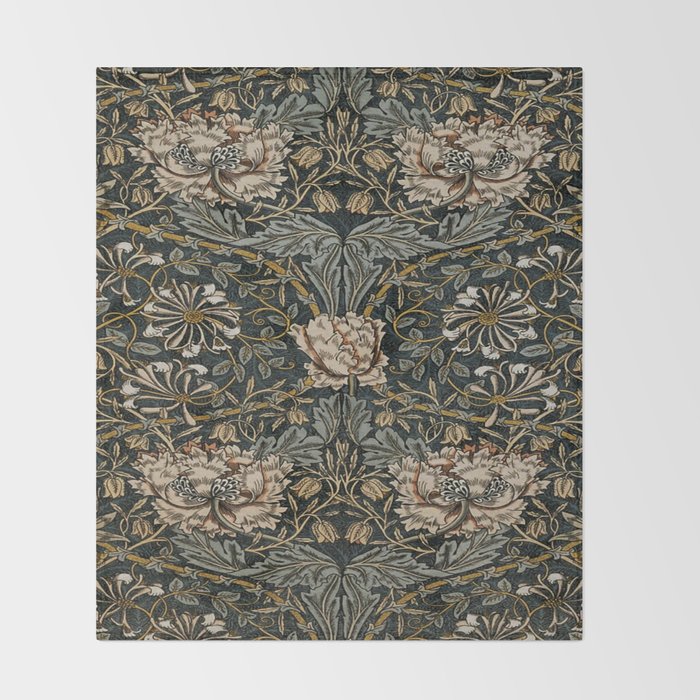 William Morris floral, honeysucklea Throw Blanket Gallery Image 2