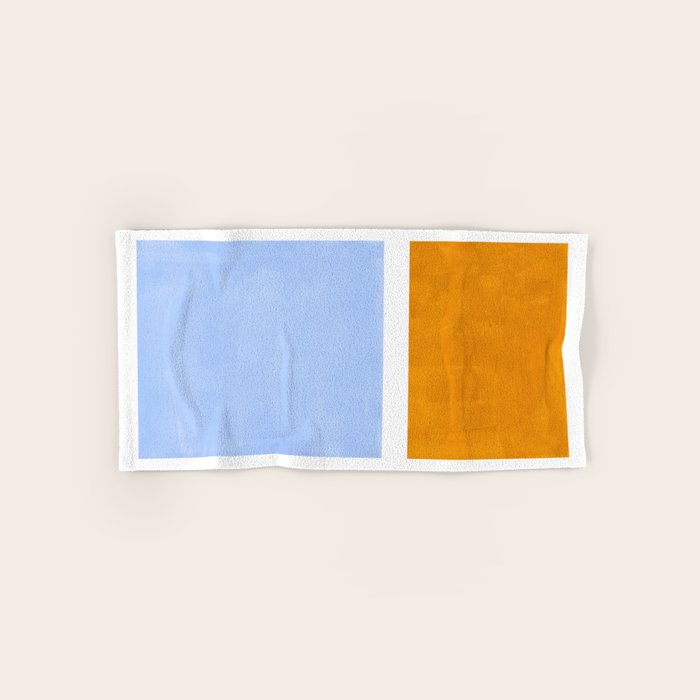 Pastel Royal Blue Yellow ochre Mid Century Modern Abstract Minimalist Rothko Color Field Squares Bath Towel Gallery Image 1