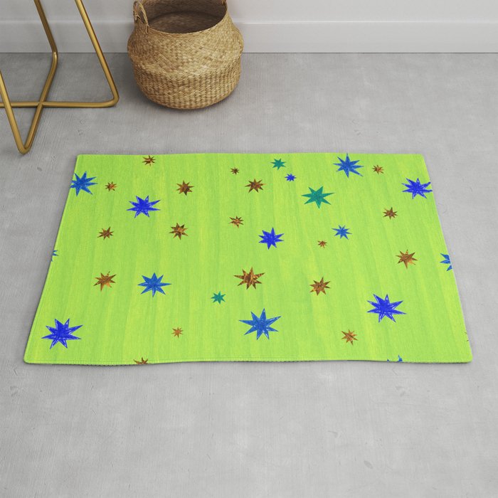 Celestial Star Twinkle in Galaxy Green Watercolor Rug Gallery Image 1
