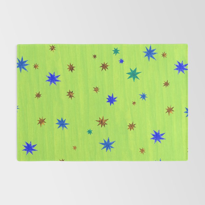 Celestial Star Twinkle in Galaxy Green Watercolor Rug Gallery Image 2