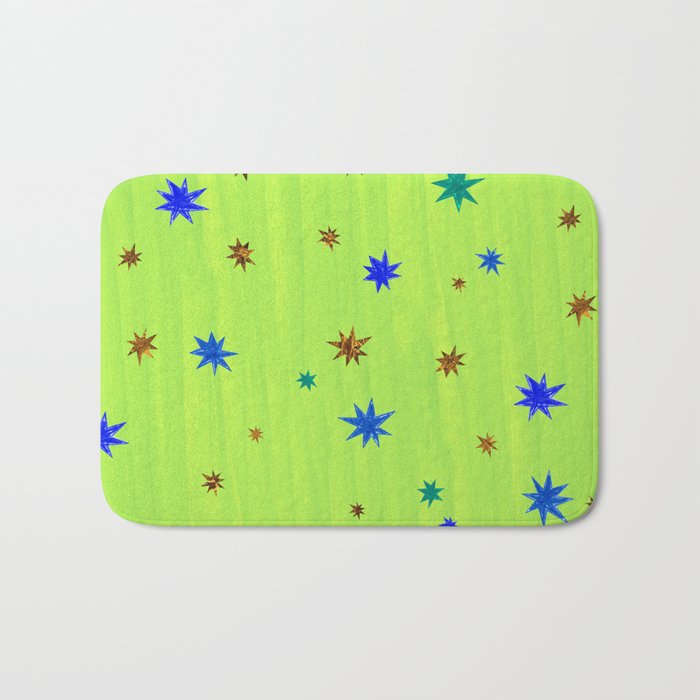 Celestial Star Twinkle in Galaxy Green Watercolor Bath Mat Gallery Image 1