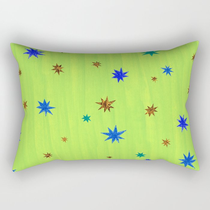 Celestial Star Twinkle in Galaxy Green Watercolor Rectangular Pillow Gallery Image 1