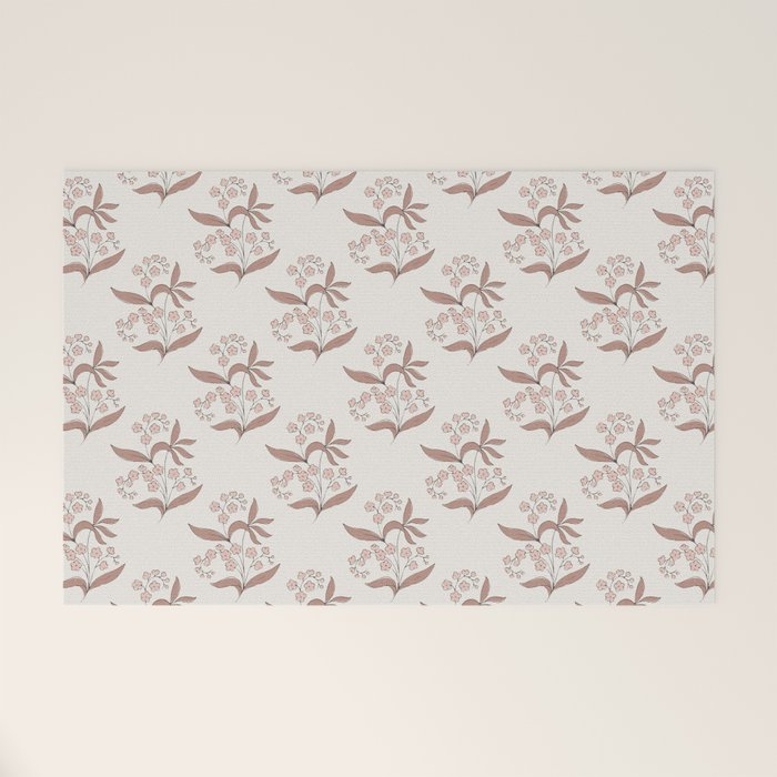 Block Print Line Art Floral - Pink Brown Welcome Mat Gallery Image 1