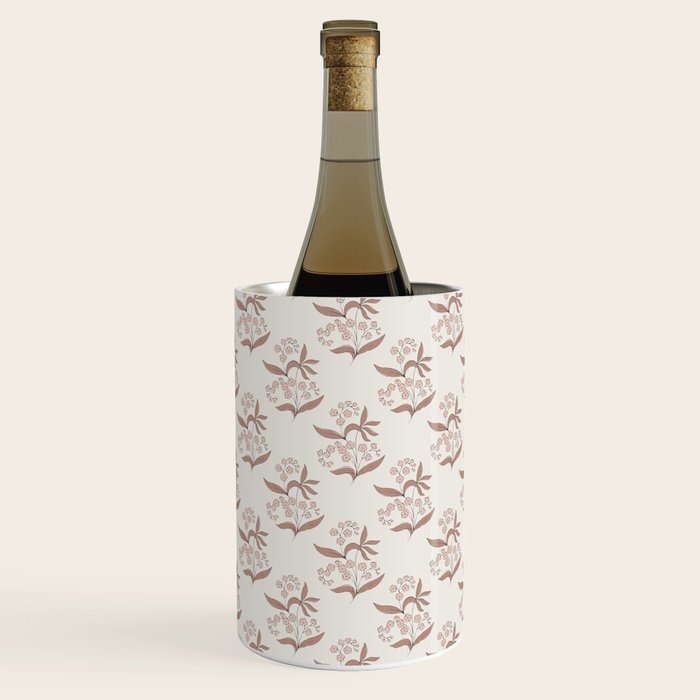 Block Print Line Art Floral - Pink Brown Wine Chiller Gallery Image 3