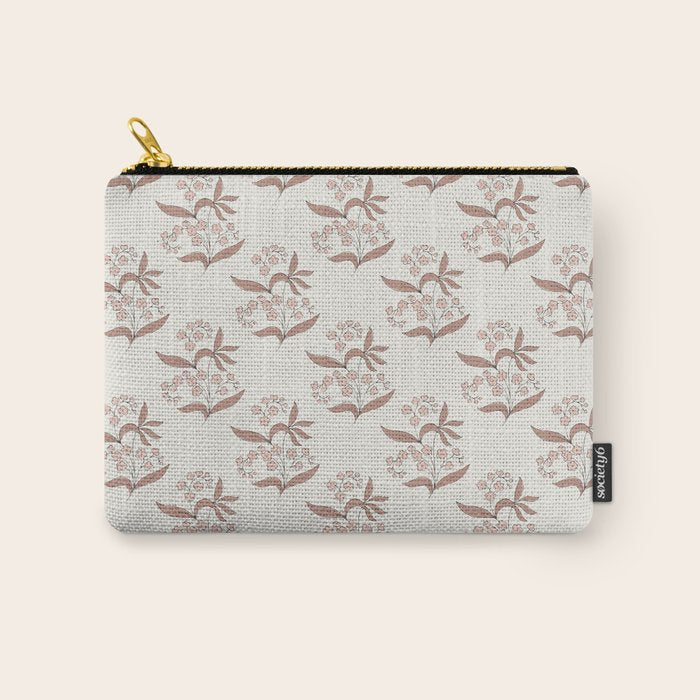 Block Print Line Art Floral - Pink Brown Carry All Pouch Gallery Image 1