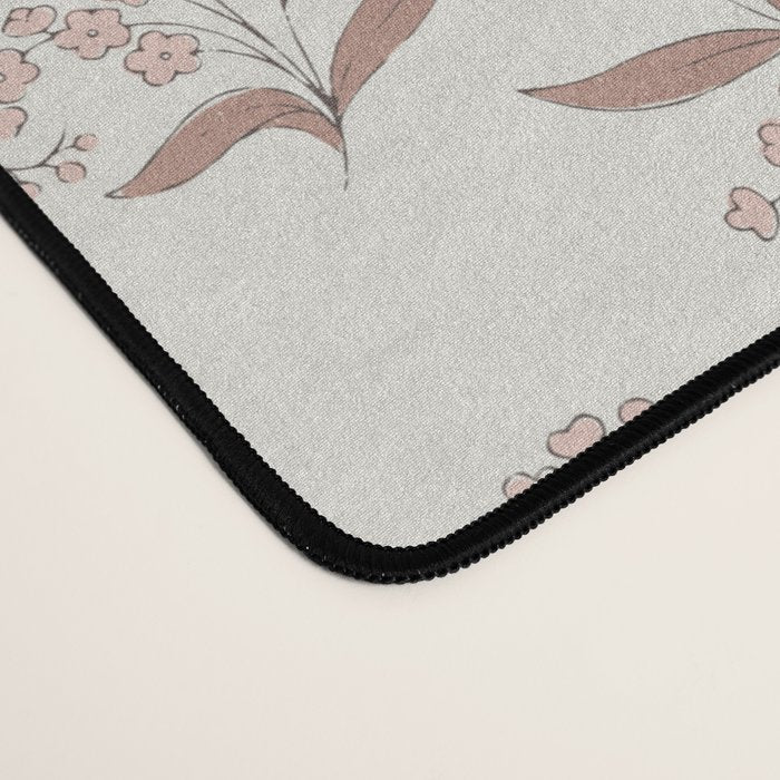 Block Print Line Art Floral - Pink Brown Desk Mat Gallery Image 4