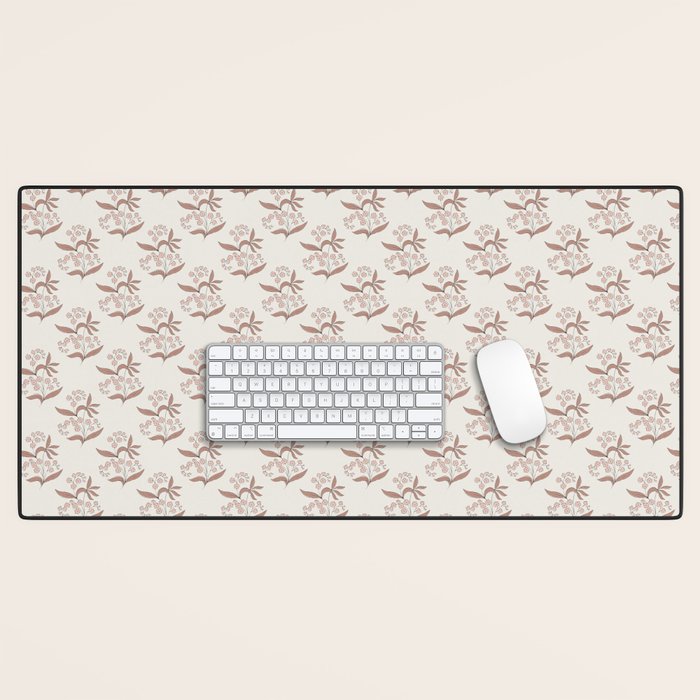 Block Print Line Art Floral - Pink Brown Desk Mat Gallery Image 1