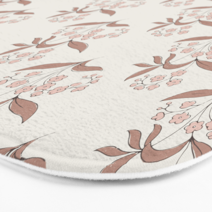 Block Print Line Art Floral - Pink Brown Bath Mat Gallery Image 3