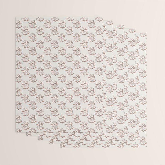 Block Print Line Art Floral - Pink Brown Wrapping Paper Gallery Image 3