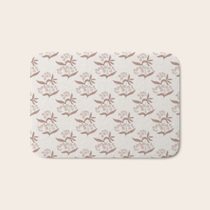 Block Print Line Art Floral - Pink Brown Bath Mat Gallery Image 1