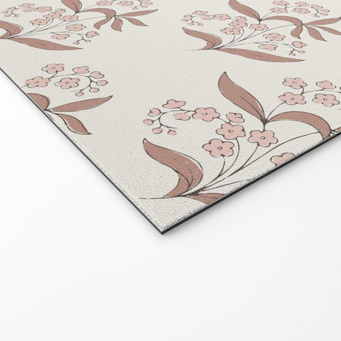 Block Print Line Art Floral - Pink Brown Welcome Mat Gallery Image 2