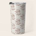 Block Print Line Art Floral - Pink Brown Travel Mug Gallery Image 3